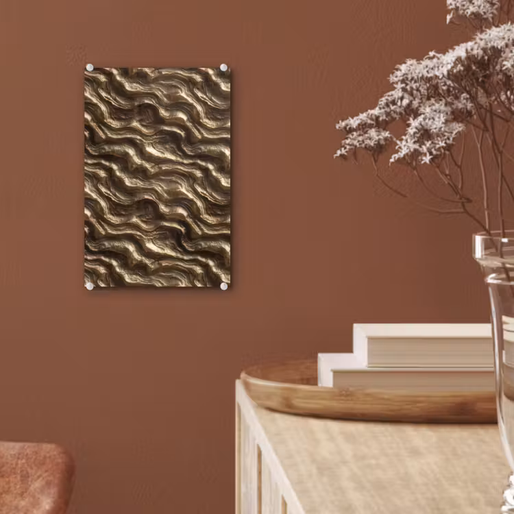 Glas schilderij - Reliëf - Golven - Abstract - Bronsgoud — 6