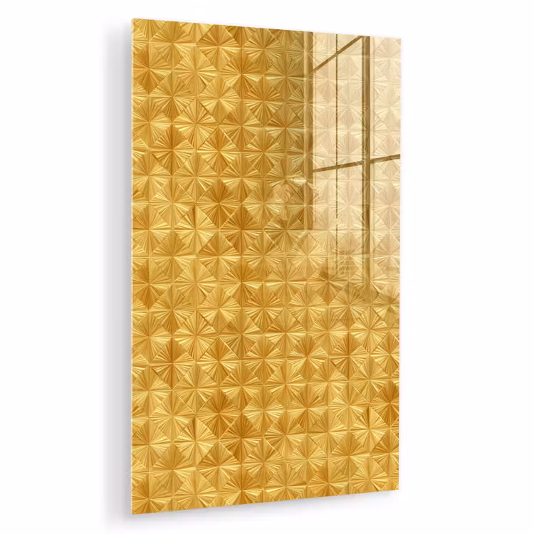 Glas schilderij - Tegels - Geometrisch - Reliëf - Goud — 1