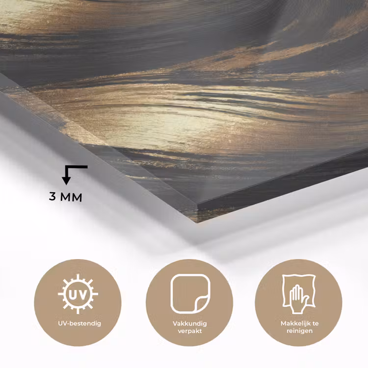 Glas schilderij - Verfstreken - Abstract - Goud - Zwart — 3