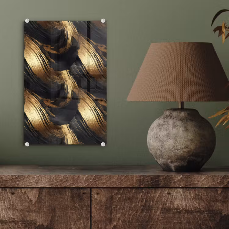 Glas schilderij - Verfstreken - Abstract - Goud - Zwart — 4