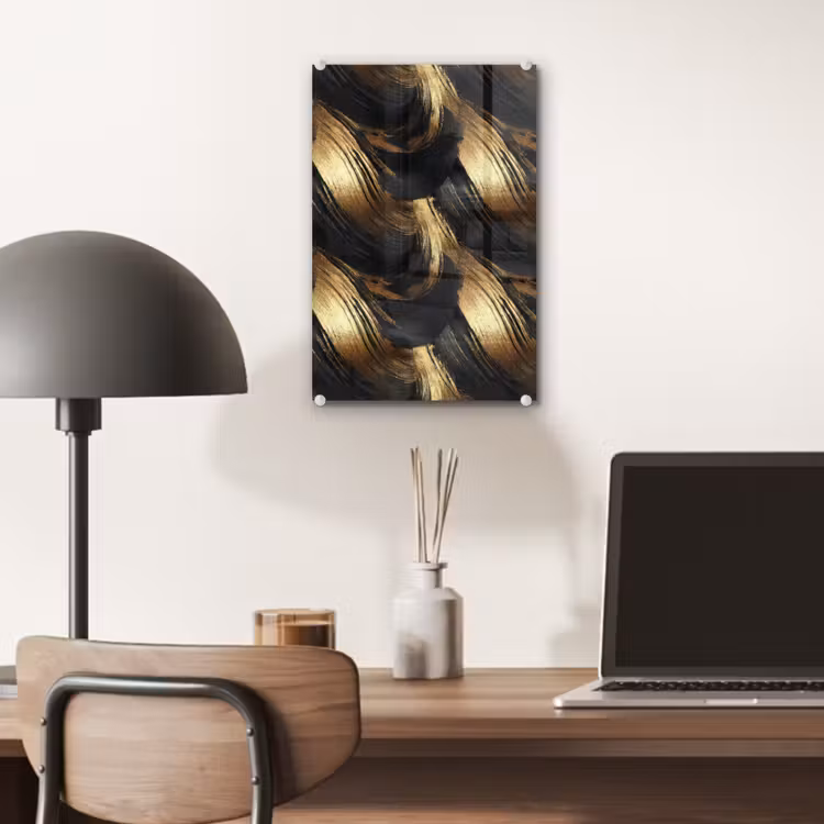 Glas schilderij - Verfstreken - Abstract - Goud - Zwart — 7