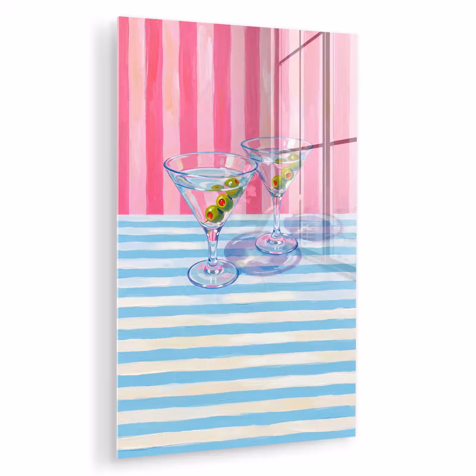 Glas schilderij - Cocktail - Olijven - Kunst - Modern - Roze — 1