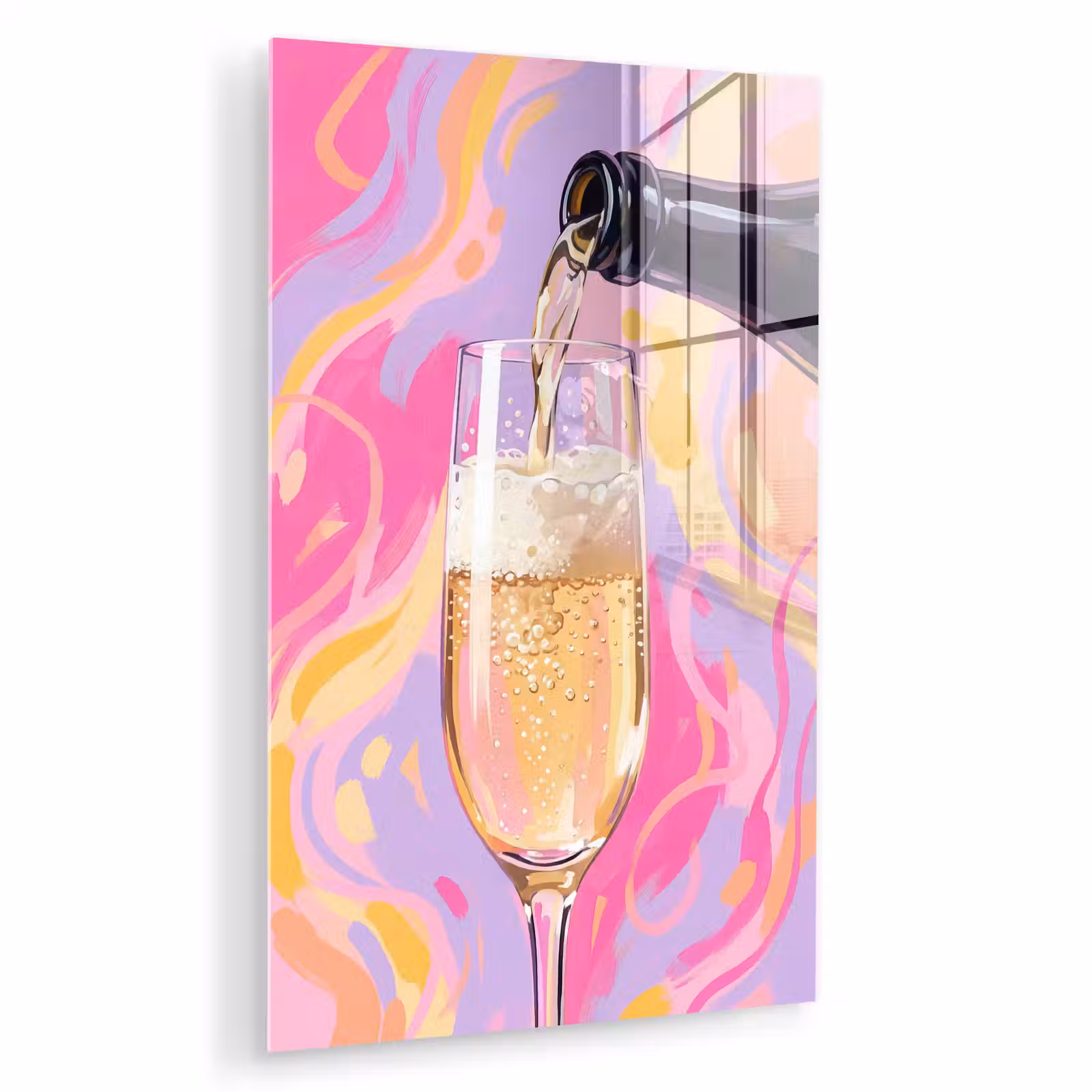 Glas schilderij - Drank - Inschenken - Feest - Abstract - Roze — 1