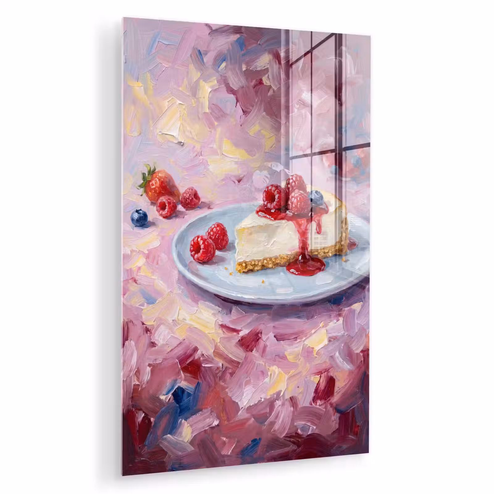 Glas schilderij - Eten - Cheesecake - Bessen - Abstract - Roze — 1