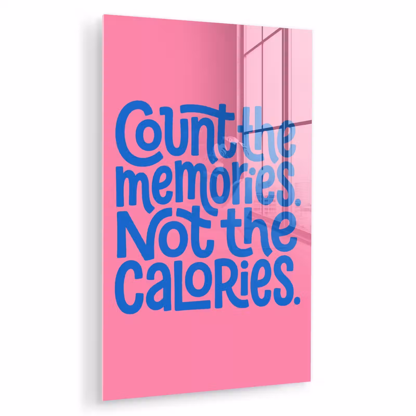 Glas schilderij - Memories - Roze - Blauw - Quote — 1
