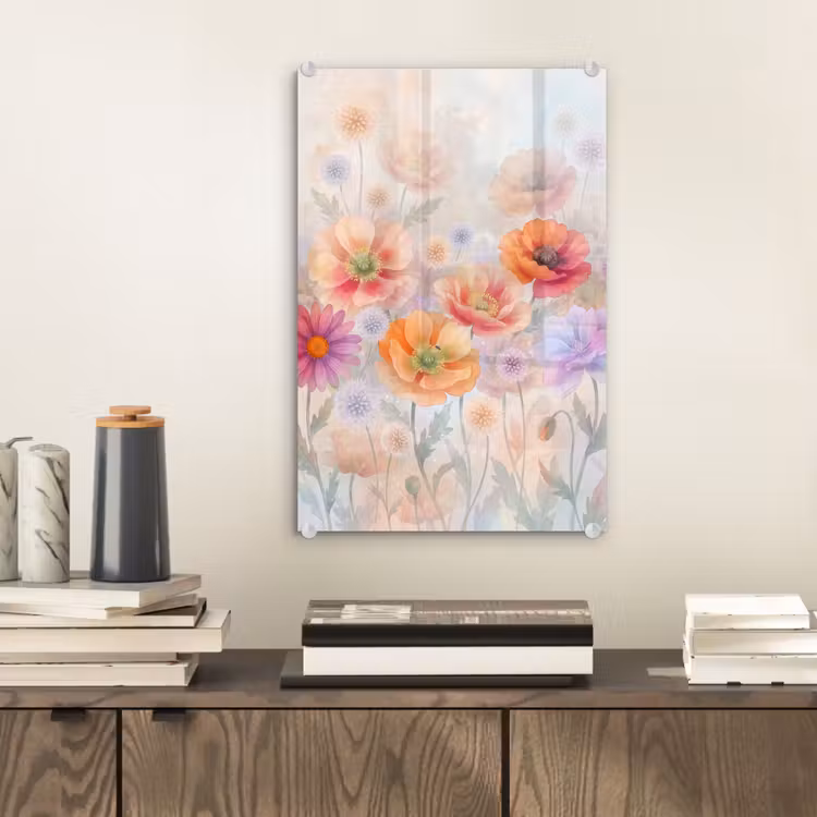 Glas schilderij - Bloemen - Aquarel - Natuur - Modern - Kleurrijk — 2