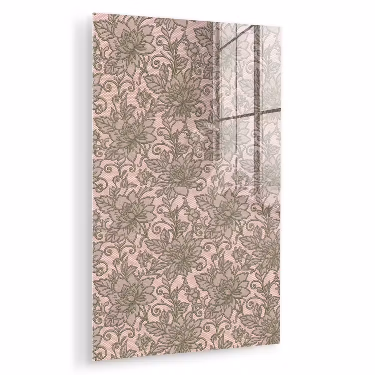 Glas schilderij - Bloemen - Kant - Patroon - Klassiek - Groen — 1