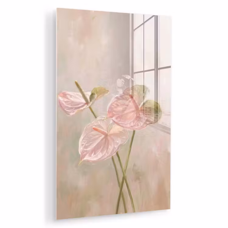 Glas schilderij - Bloemen - Pastel - Abstract - Natuur - Groen — 1