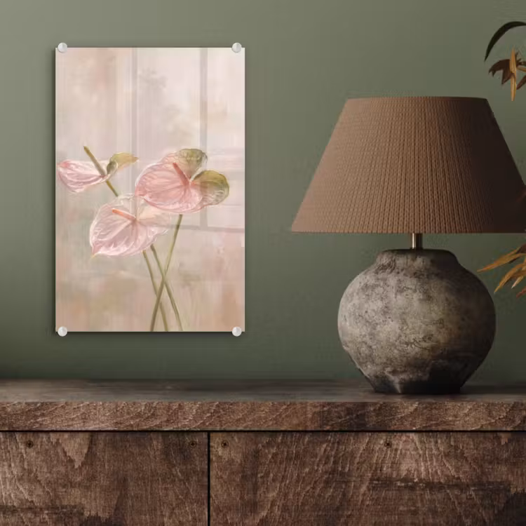 Glas schilderij - Bloemen - Pastel - Abstract - Natuur - Groen — 4