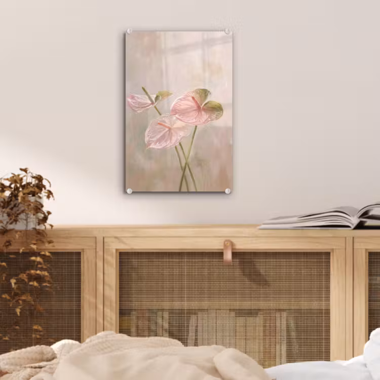 Glas schilderij - Bloemen - Pastel - Abstract - Natuur - Groen — 5