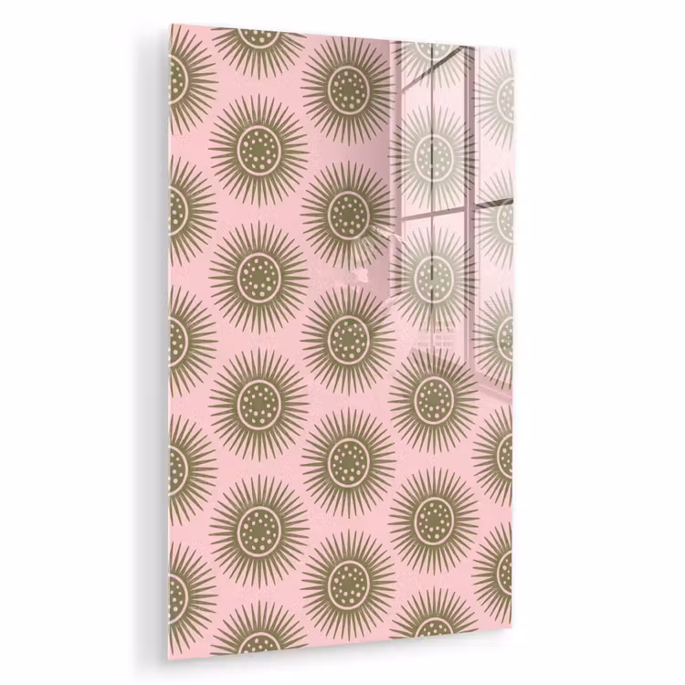 Glas schilderij - Bloemen - Patroon - Abstract - Roze - Groen — 1