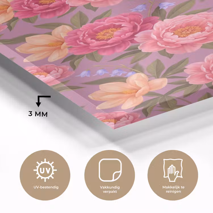 Glas schilderij - Bloemen - Patroon - Illustratie - Roze — 3
