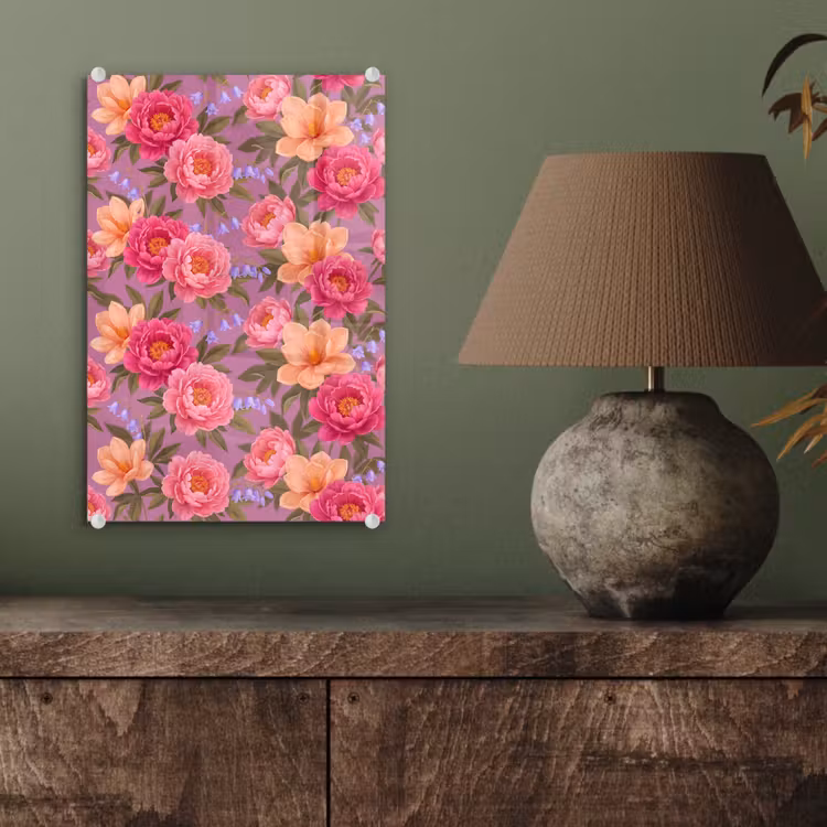 Glas schilderij - Bloemen - Patroon - Illustratie - Roze — 4