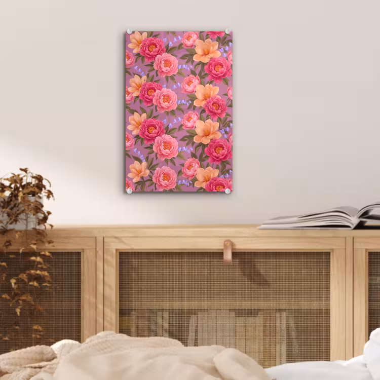 Glas schilderij - Bloemen - Patroon - Illustratie - Roze — 5