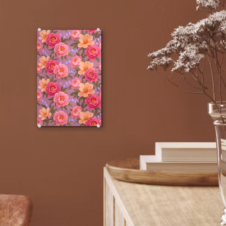 Glas schilderij - Bloemen - Patroon - Illustratie - Roze — 6