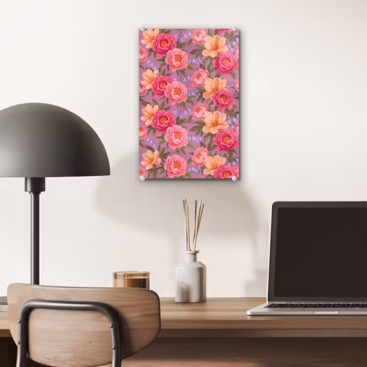 Glas schilderij - Bloemen - Patroon - Illustratie - Roze — 7