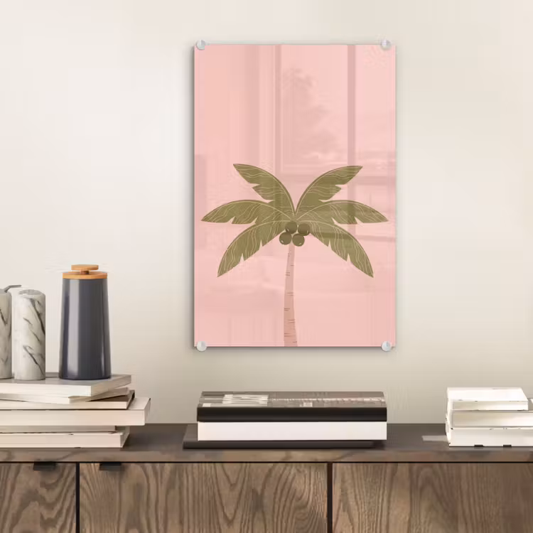 Glas schilderij - Boom - Palm - Natuur - Illustratie - Roze — 2