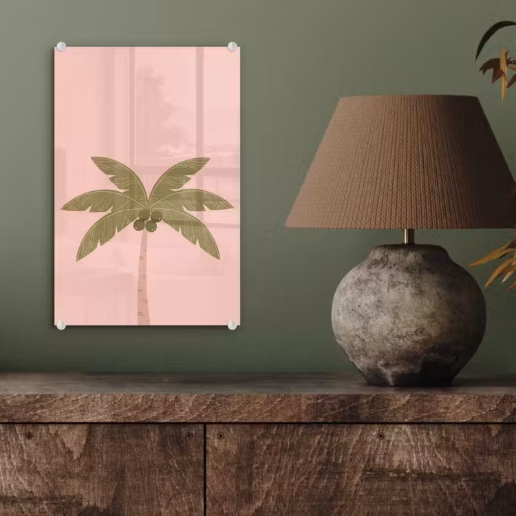 Glas schilderij - Boom - Palm - Natuur - Illustratie - Roze — 4