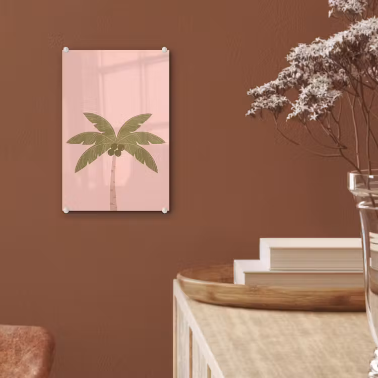 Glas schilderij - Boom - Palm - Natuur - Illustratie - Roze — 6
