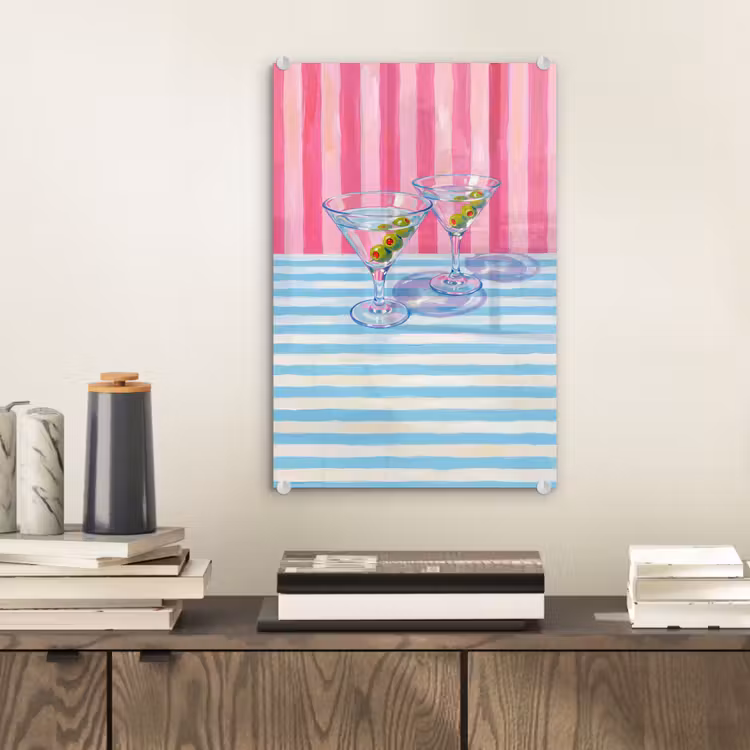 Glas schilderij - Cocktail - Olijven - Kunst - Modern - Roze — 2