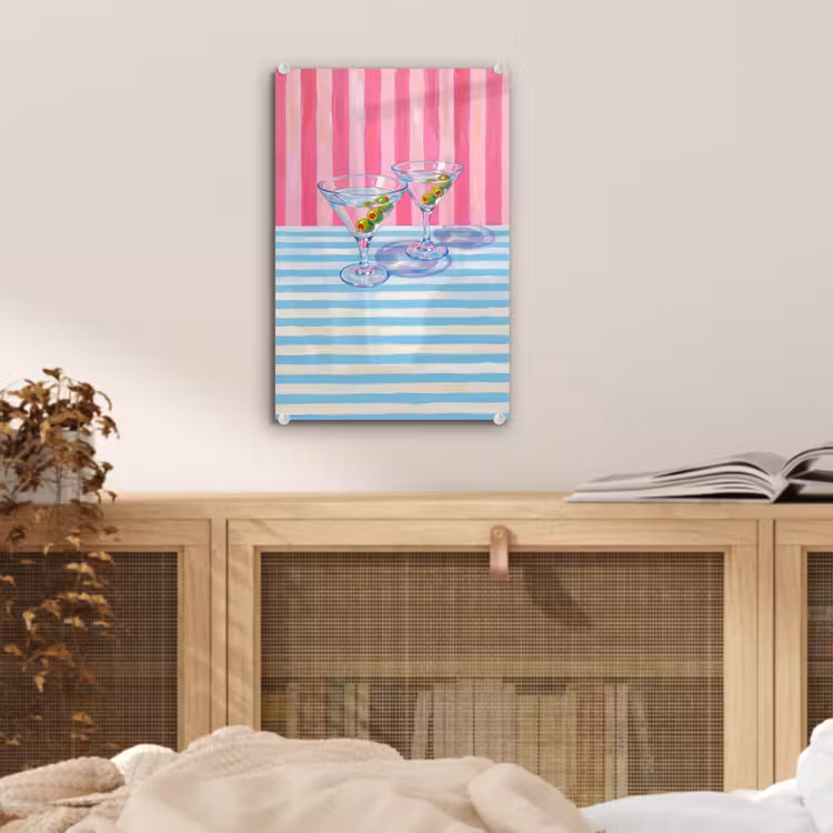 Glas schilderij - Cocktail - Olijven - Kunst - Modern - Roze — 5
