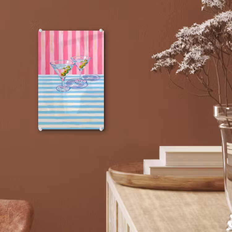 Glas schilderij - Cocktail - Olijven - Kunst - Modern - Roze — 6