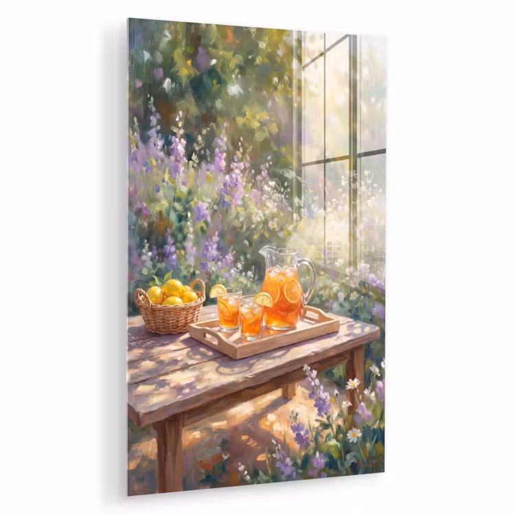 Glas schilderij - Drank - Citroen - Zomer - Tuin - Geel — 1