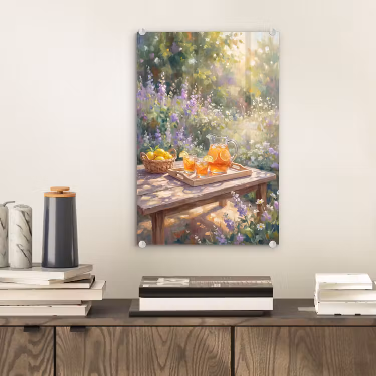 Glas schilderij - Drank - Citroen - Zomer - Tuin - Geel — 2