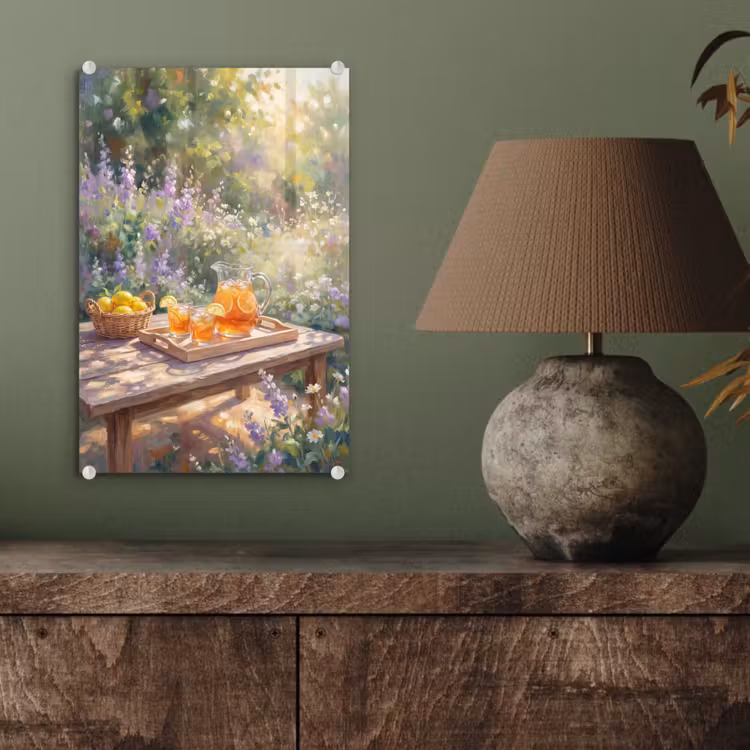 Glas schilderij - Drank - Citroen - Zomer - Tuin - Geel — 4