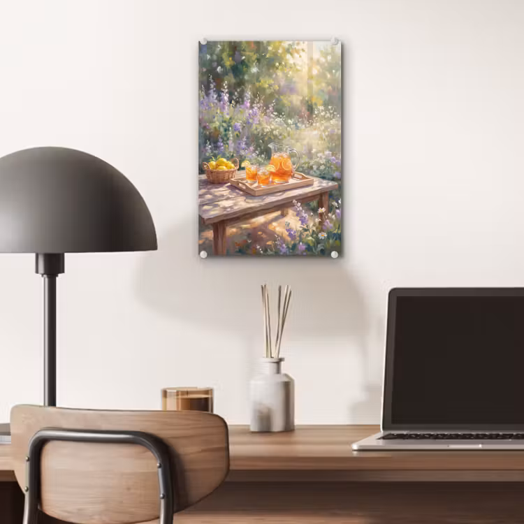 Glas schilderij - Drank - Citroen - Zomer - Tuin - Geel — 7