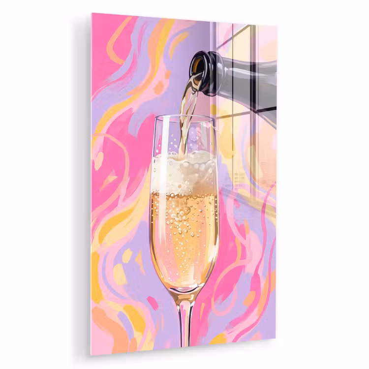 Glas schilderij - Drank - Inschenken - Feest - Abstract - Roze — 1