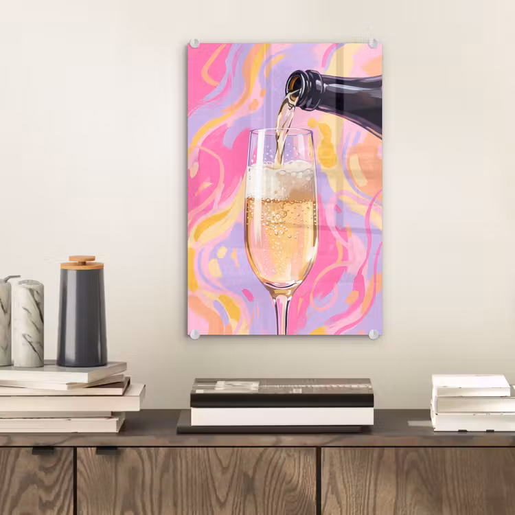Glas schilderij - Drank - Inschenken - Feest - Abstract - Roze — 2