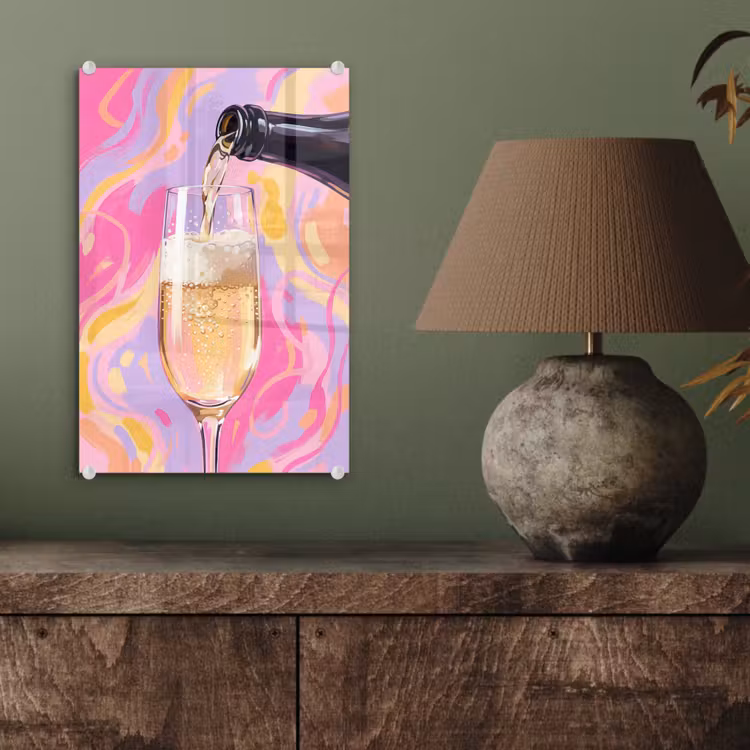 Glas schilderij - Drank - Inschenken - Feest - Abstract - Roze — 4