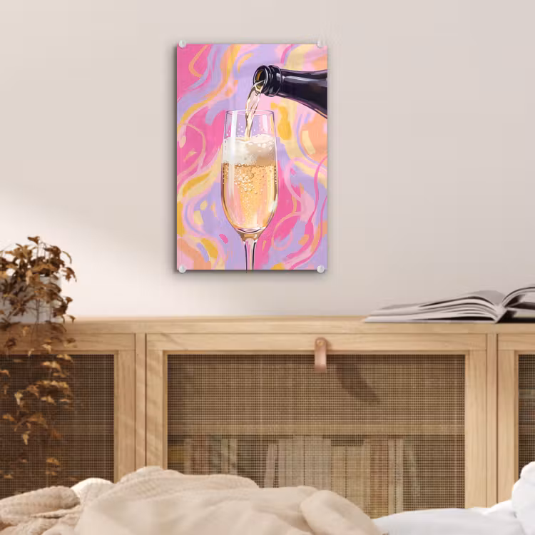 Glas schilderij - Drank - Inschenken - Feest - Abstract - Roze — 5