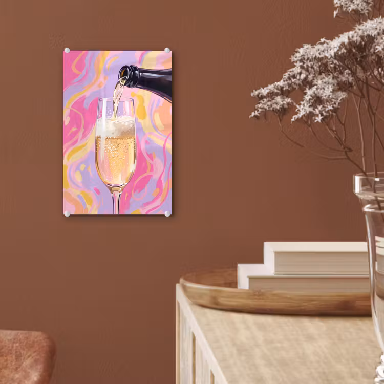 Glas schilderij - Drank - Inschenken - Feest - Abstract - Roze — 6
