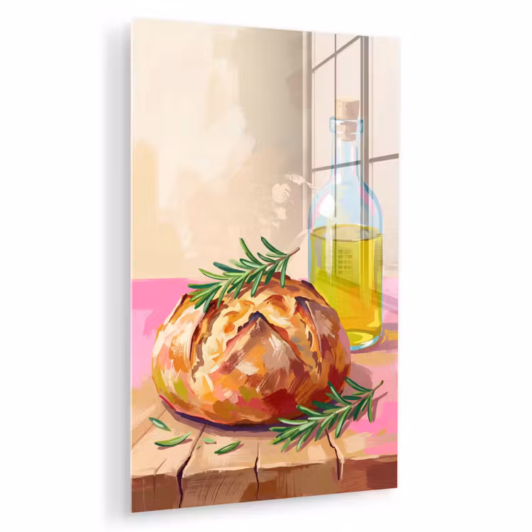 Glas schilderij - Eten - Brood - Olijfolie - Abstract - Keuken — 1