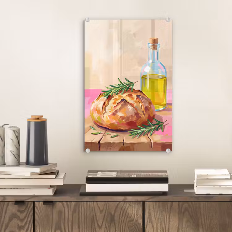 Glas schilderij - Eten - Brood - Olijfolie - Abstract - Keuken — 2