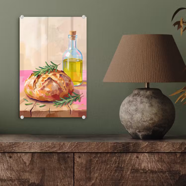 Glas schilderij - Eten - Brood - Olijfolie - Abstract - Keuken — 4