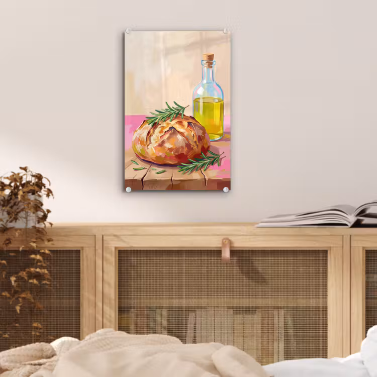 Glas schilderij - Eten - Brood - Olijfolie - Abstract - Keuken — 5
