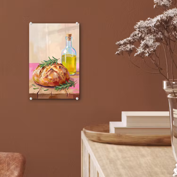 Glas schilderij - Eten - Brood - Olijfolie - Abstract - Keuken — 6