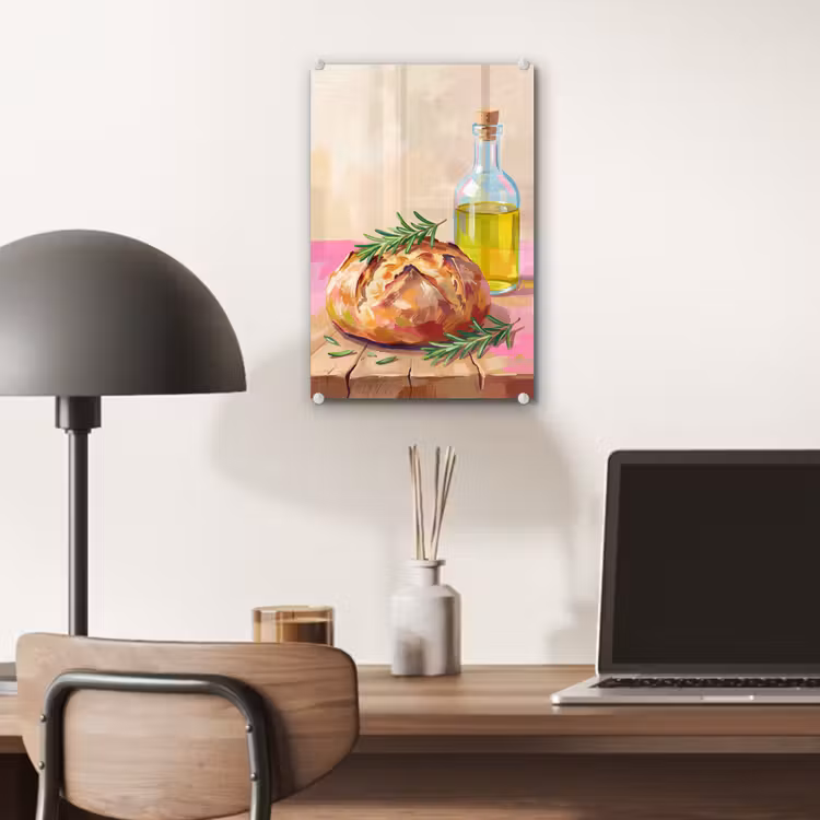 Glas schilderij - Eten - Brood - Olijfolie - Abstract - Keuken — 7