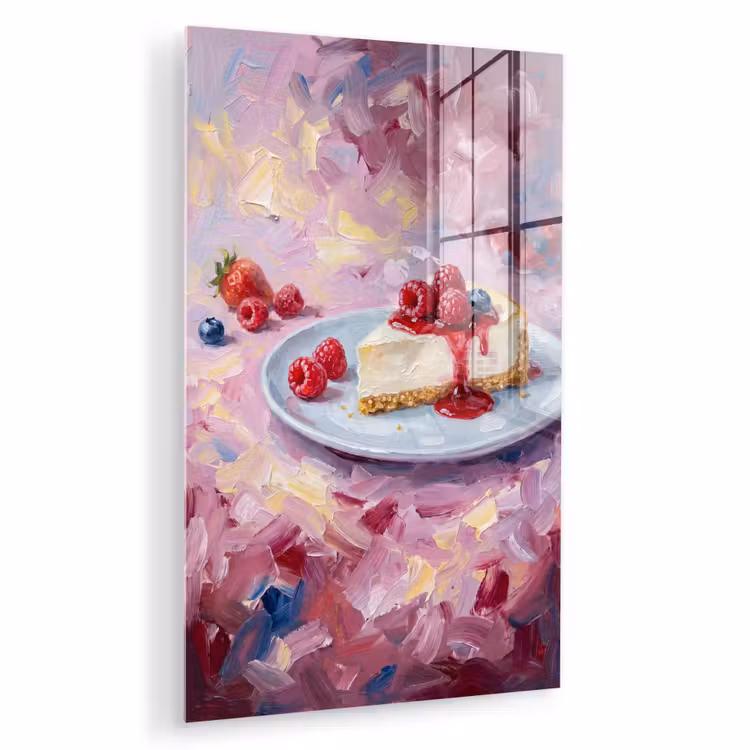 Glas schilderij - Eten - Cheesecake - Bessen - Abstract - Roze — 1