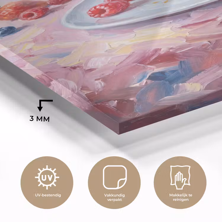 Glas schilderij - Eten - Cheesecake - Bessen - Abstract - Roze — 3