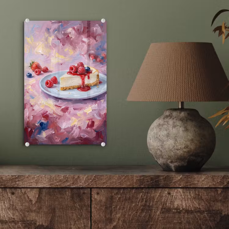 Glas schilderij - Eten - Cheesecake - Bessen - Abstract - Roze — 4
