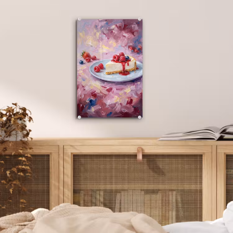 Glas schilderij - Eten - Cheesecake - Bessen - Abstract - Roze — 5