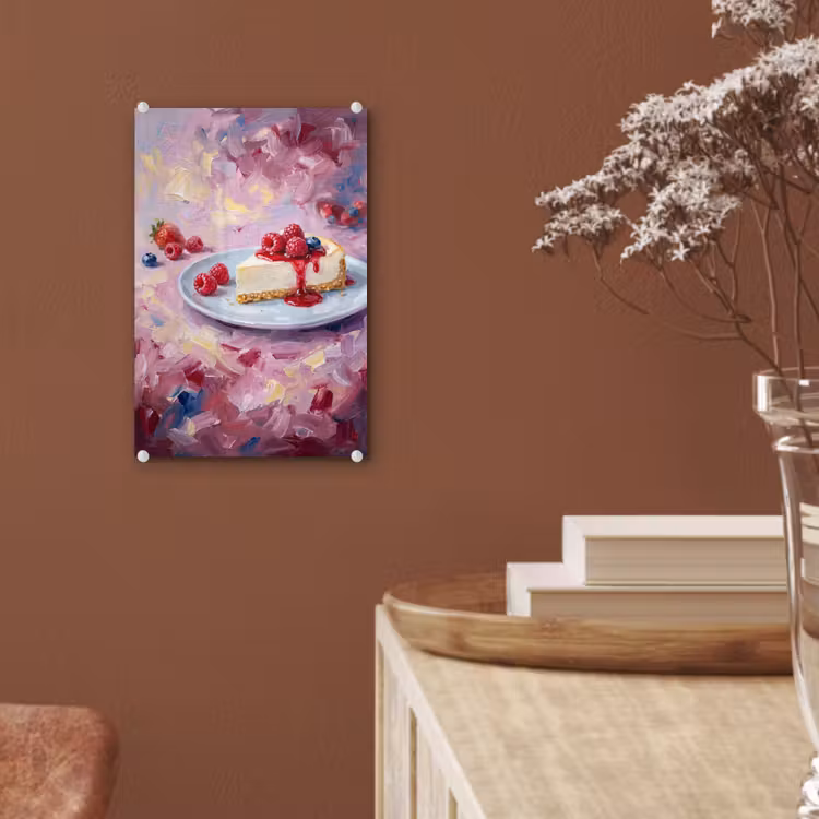 Glas schilderij - Eten - Cheesecake - Bessen - Abstract - Roze — 6