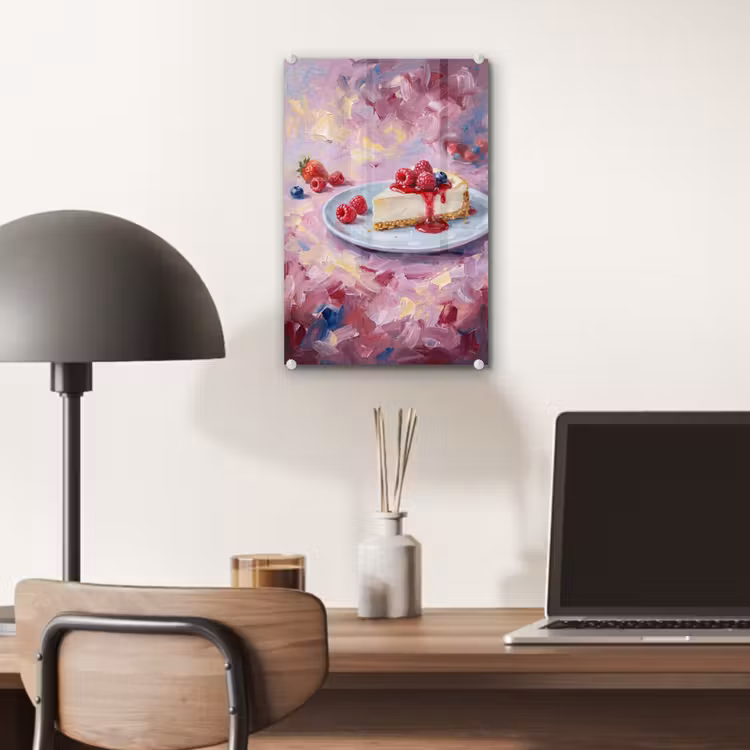 Glas schilderij - Eten - Cheesecake - Bessen - Abstract - Roze — 7