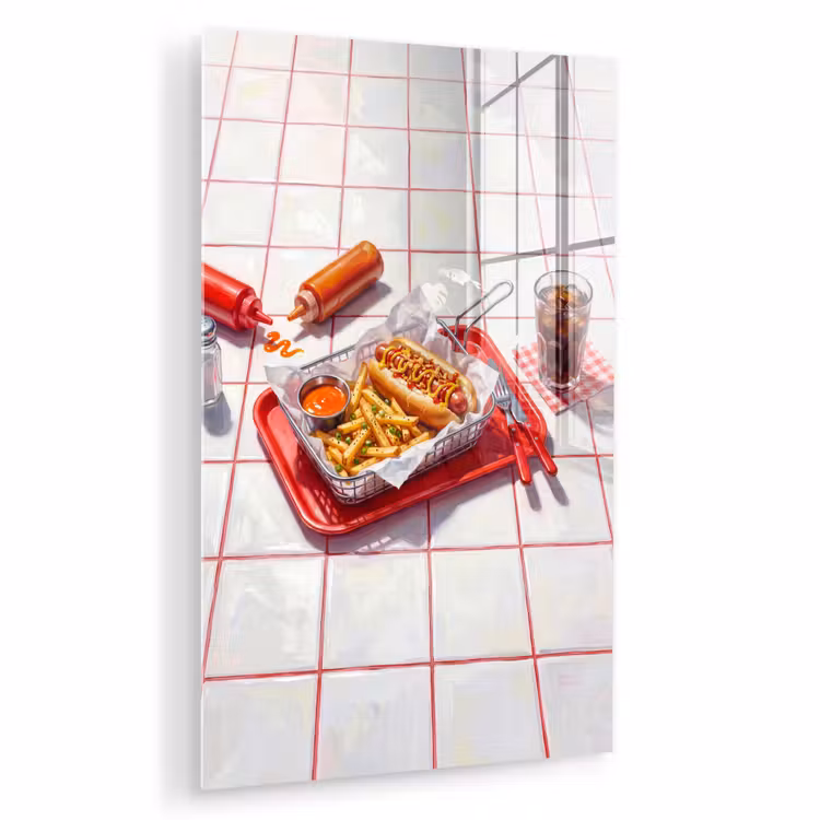 Glas schilderij - Eten - Hotdog - Fastfood - Modern - Rood — 1