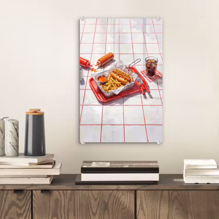 Glas schilderij - Eten - Hotdog - Fastfood - Modern - Rood — 2