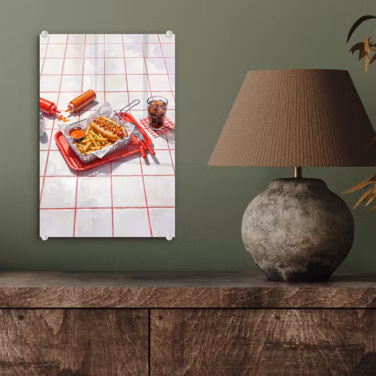 Glas schilderij - Eten - Hotdog - Fastfood - Modern - Rood — 4
